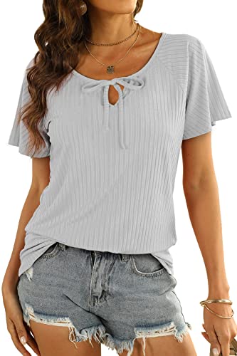 Wiholl Tshirts For Women Summer Cotton Short Sleeve Tunic Tops For Work Gray L #TOP25