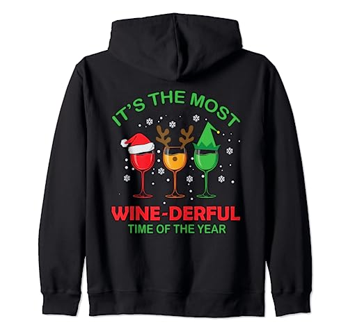 Vino Navidad Alcohol Pijama PJ Divertido Hombres Mujeres Sudadera con Capucha