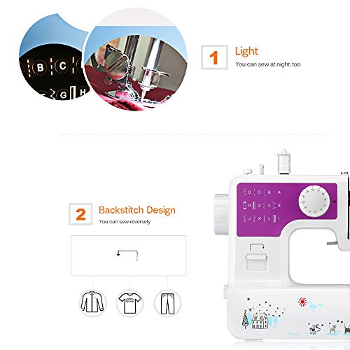 AODD Sewing Machine, Household Portable Electric Sewing Machine Portable Mini with 12 Different Stitches, Fabric Sewing, DIY, Easy Operation, Durable, for Fabric, Clothing, Home Travel (Blue) - Thumbnail 7