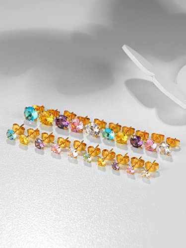 5 Pairs Surgical Steel Stud Earrings Set,Hypoallergenic Cubic Zirconia 14K Gold Plating Earrings For Women Girls (6Mm, Gold) #TOP2