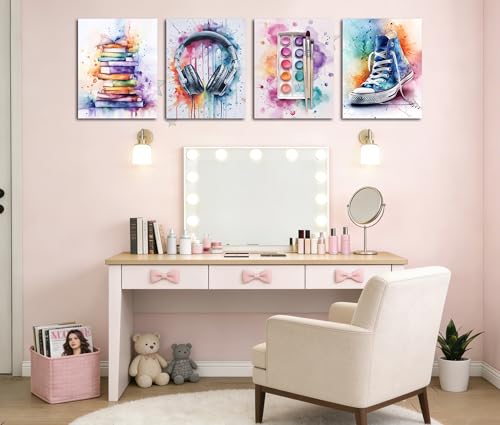 Image of Frimeeme 4Pcs Teen Girls Wall Art, Pink and Purple, 8x10 Inch