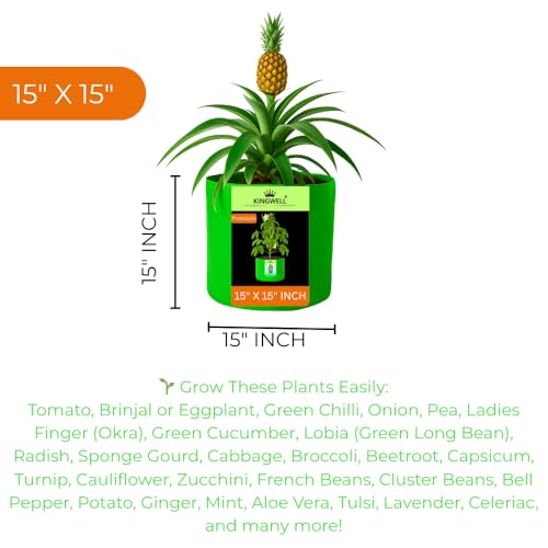 Image of Kingwell grow bags 15x15 inch pack of 20 Grow Bag For Terrace Garden Leafy Vegetable Plant Grow Bags Fruits Growing Containers For terrace Gardening