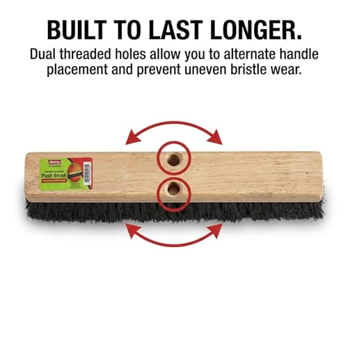 Image of Black Indoor Push Broom Head - Heavy Duty Hardwood Block - Polypropylene Bristles - Deck Scrub Brush - Two Threaded Handle Holes for Better Assist (12 inch)
