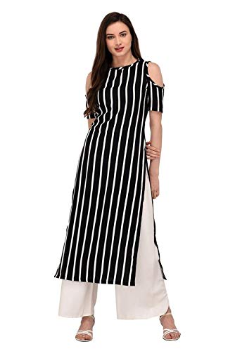 Image of GLAMGIRLS Women Crepe Kurti A-Line Print (Black & White)