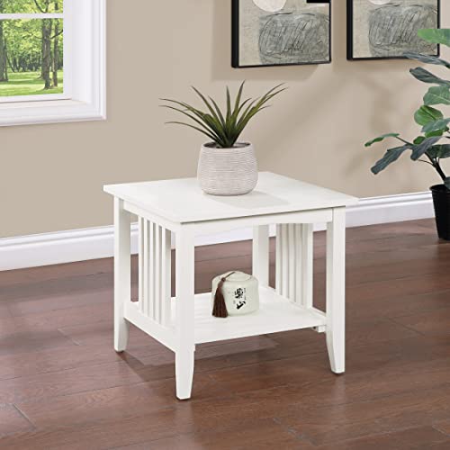 Image of OSP Home Furnishings Sierra End Table with Lower Storage Shelf and Mission Style Side Panels, White