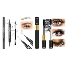 ماسكارا أسود حجم وطول & Microblading الحاجب القلم، 4 D الحرير الألياف ماسكارا تأثير طبيعي وكاذب، ماء الحاجب قلم رصاص براون الشعر مثل السائل الطبيعي الحاجب القلم متوسطة براون