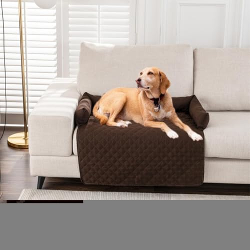 Dlwk 犬のベッド大型小型犬や猫のため息のペットベッド、滑り止めソファプロテクターカバーソフト防水ペットクッションドッグ鎮静パッド、猫犬マット(75 x 75 cm、ブラウン)