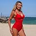 Women's One Piece 2026 Tummy Control Swimsuits Fashion Swimwear Halter Push Up V Neck Slimming Bathing Suit Red