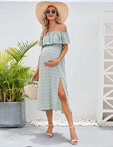 Image of Maternity Dress Women's Off Shoulder Split A Line Casual Maxi Dress Photography Dress for Babyshower
