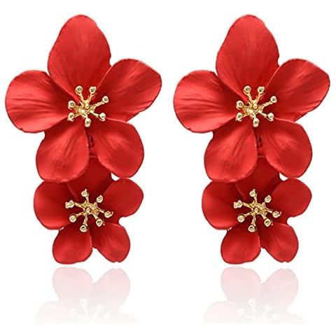 GOOIT Chic Boho Flowers Double Metal Earrings,Petal Flower Statement Stud Earrings Flower Bud for Women Sister Mom Lover and Friends Cover