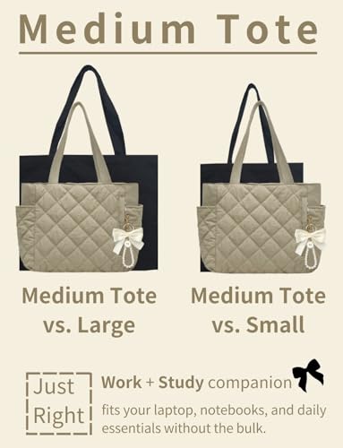 Colloge Tote Bags Laptop Bag Quilted Tote Bag For Women Teacher With Cute Bow Zipper Medium Size for Work Travel4
