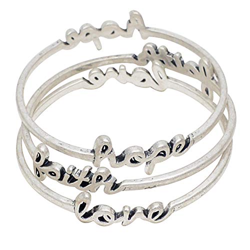 Jewelry Antique Silver Plated FAITH HOPE LOVE Bracelet Adult Triple Twist Bangle for Women