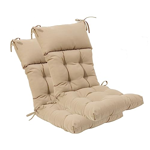 Image of QILLOWAY Outdoor Rocking Chair Cushions Set of 2, 100% Polyester Waterproof Patio Rocking Chair Cushion, High Back Weatherproof Chair Pad for Adirondack & Outdoor Furniture, Sand,Beige
