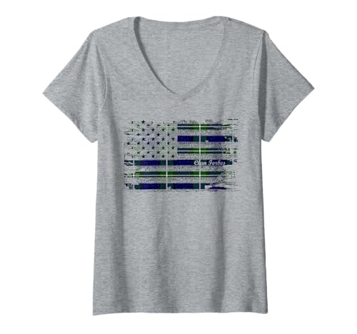 Womens Forbes surname American Flag Scottish Clan Tartan V-Neck T-Shirt