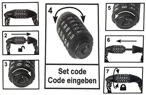 Lucchetto per Bicicletta, Catena antifurto per Mountain Bike, Lucchetto a Combinazione, Adatto per Biciclette, motociclette e Veicoli elettrici (Colore: Nero)