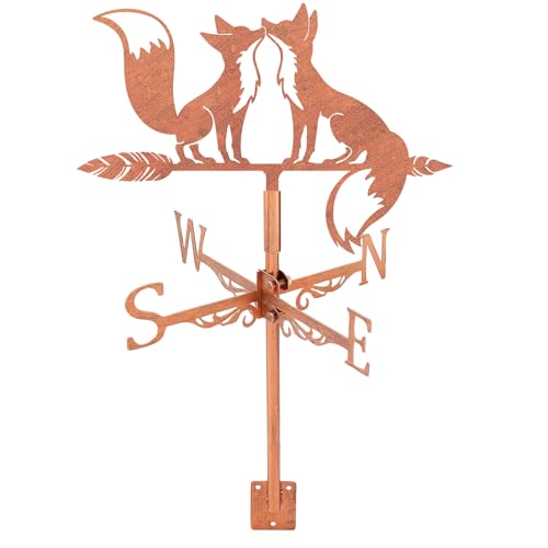 SUPERDANT Wetterhahn Mit Fuchs Motiv Tier Wetterfahne Aus Metall Kupferrot Wetterhahn für Garten Dekorative Windrichtungsfahnen Wetterfahnen Für Bauernhaus Garten Rasen Dach Koppel Dekor