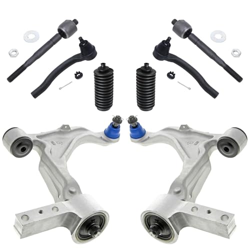 Image of Detroit Axle - 8pc Front End Control Arms Kit for Acura 2007-2013 MDX 2 Lower Control Arms with Ball Joints Assembly 4 Inner Outer Tie Rod Ends 2 Boots 2008 2009 2010 2011 2012 Replacement