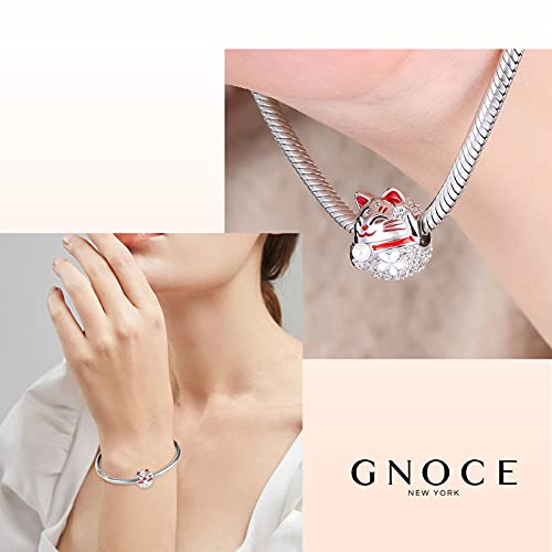 Gnoce Lucky Cat Charms For Women Sterling Silver “Wish You Luck” Cute Cat Bead Charm With Cubic Zirconia Fit Bracelet Necklace Gifts For Daughter & Friends Pet Lovers (Lucky Cat) #TOP3