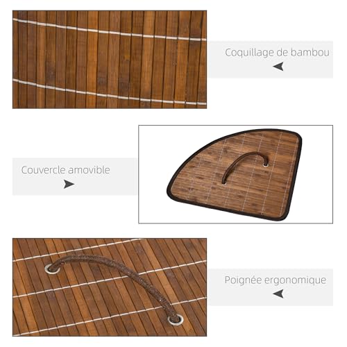 Panier à linge en bambou d'angle 55L marron pour optimiser l'espace - 6
