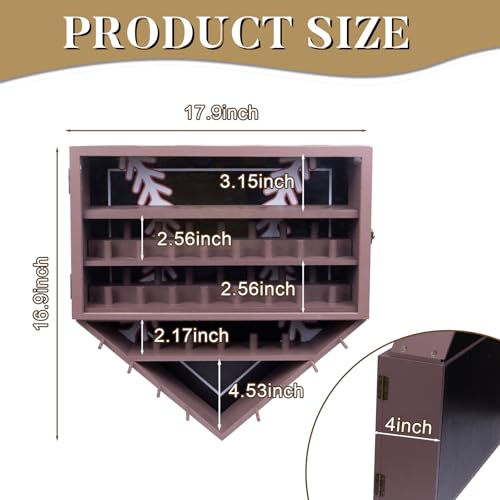 Baseball Ring Display Case, 17.9*16.9*4" , Accommodate 35 Rings, 9 Balls and 8 Medals, Championship Rings Medals Holder, Wall Mount Baseball Case Display, Equipped with a Dust-Proof Door by WodGod - Image 2