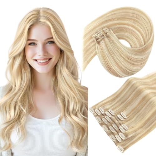 Sunny Hair Clip in Hair Extensions Real Human Hair Blonde Highlights