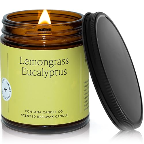 Fontana Candle Co Wood Wick Beeswax Jar Candle Lemongrass Eucalyptus Made Safe with Coconut Oil & Pure Essential Oils 35+ Hrs Clean Burn Long Lasting and Non-Toxic Candles for Home & Room Decor
