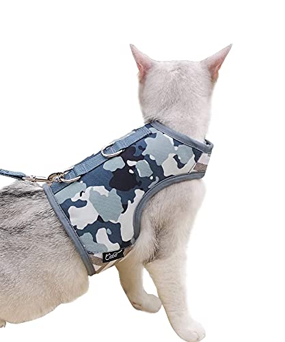 Yizhi Miaow Kitty Harness and Leash for Walking Escape Proof, Adjustable Kitty Walking Jackets, Padded Stylish Kitty Vest Grey Camo Small