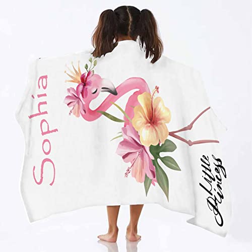 Yescustom Personalized Flamingo Beach Towels For Kids Girls With Name, Custom Thin Cute Beach Towel, Microfiber Quick Dry Sand Free Customized Monogrammed Beach Towels For Beach Pool Travel Camping #TOP5