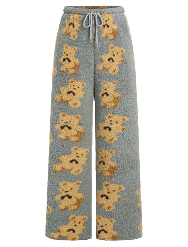 Image of ZAFUL Women's Fuzzy Plush Pajama Pants Wide Leg Pj Bottoms Lounge Pants | Soft Fluffy Sleep Pants Drawstring Elastic Waist Teddy Pjs for Women No Pockets