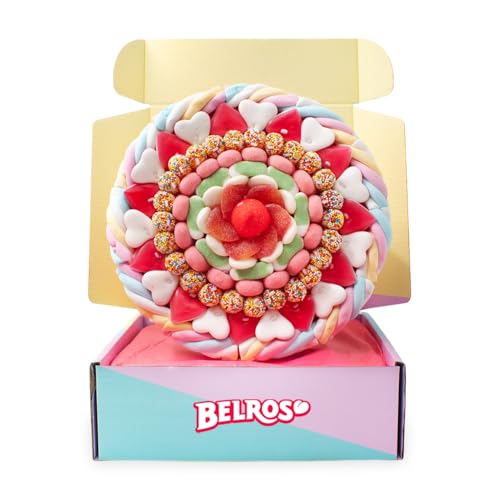BELROS Tarta Golosinas Grande Estilo Alegría con Efecto Ramo. Idea para Cumpleaños y Celebraciones. Ideal para Regalos. Combinación Chuches Dulces y Ácidas. Ocasión Especial Mama y Papá
