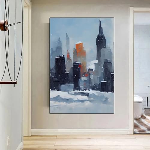 Art mural de bâtiments abstraits et toile paysage urbain d'hiver