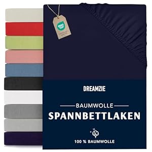 Dreamzie - Spannbettlaken 180x200cm - Baumwolle Oeko Tex Zertifiziert - Dunkelblau - 100% Jersey Spannbetttuch 180x200