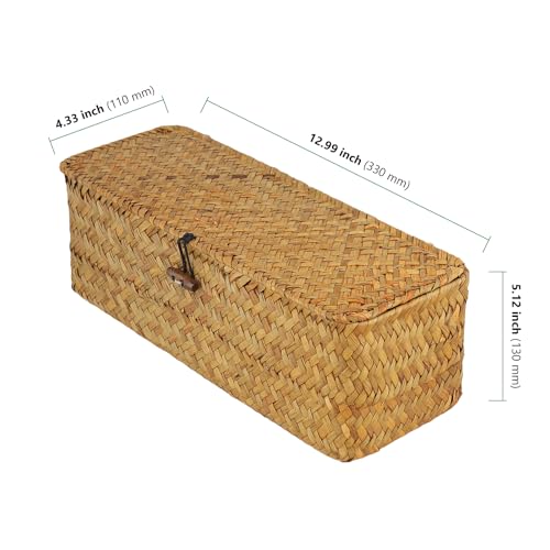 Miniatura 2 de Yixnsw Juego De 2 Cestas De Algas Marinas Trenzadas A Mano Con Tapa, 33 X 11 X 13 Cm, Naranja Claro, Organizador Para Salón, Baño Y Dormitorio