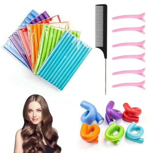 17 Stück Papilotten Grosse Locken, Papilotten aus Schaumstoff, Lockenwickler ohne Hitze für Damen mit Langen und Kurzen Haaren, Set für Voluminöse Locken über Nacht (Farbe zufällig)