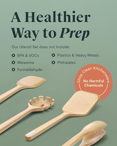 image for Caraway Wooden Utensil Set - 5 Piece Cooking Utensil Set - Spoon, Serv