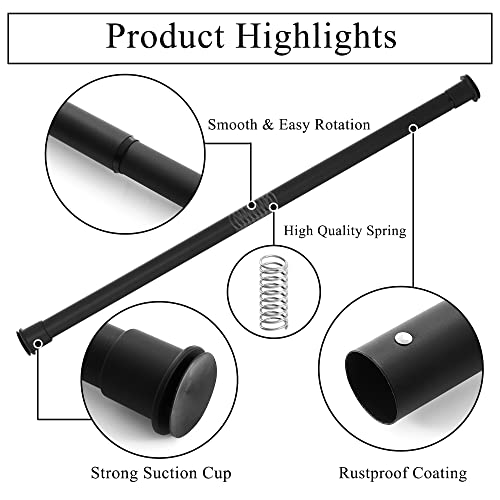 RYB HOME Short Tension Curtain Rod 1 Inch Diameter Rustproof Adjustable Length Heavy Duty Easy Install for Farmhouse Kitchen Doorway Bathroom Outdoor Nursery Cafe, 28 to 48 Inch, Matte Black