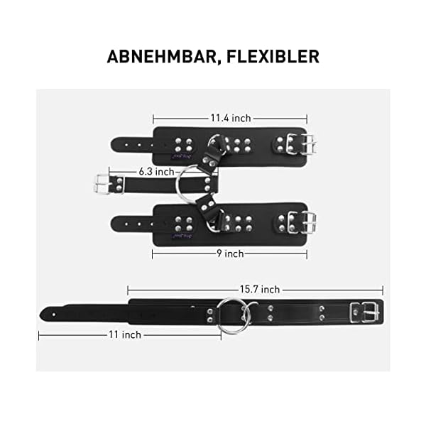 BDSM Halsband Handschellen Sex Bett - DRAGOSTI® - Leder bondage fessel set, Abnehmbaren Handfesseln und Halsband, sex spielzeug für die frau, paare – Bild 4