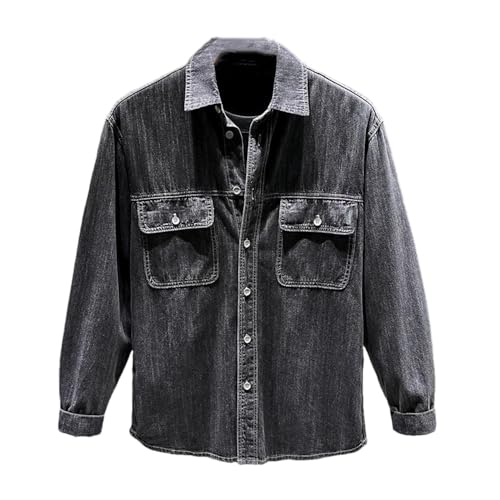 YTR6TW Herren Jeanshemd Frühling und Herbst Männer Casual Mode All-Match Baumwolle Langarm Jeanshemd, dunkelgrau, XS