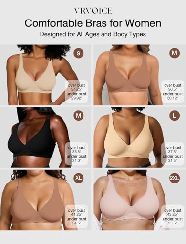 VRVOICE Jelly Wireless Bras for Women Push Up Deep V No Underwire Seamless Plunge Bralettes Comfort Supportive Tshirt Bra, Skin Medium