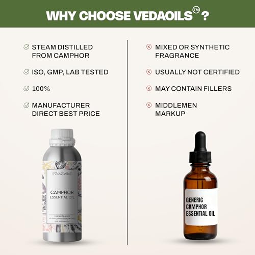 Image of VedaOils Camphor Essential Oil 1Kg | Pure Camphor Oil for Bath, Diffuser & Aromatherapy | Ideal for Skin and Hair Care