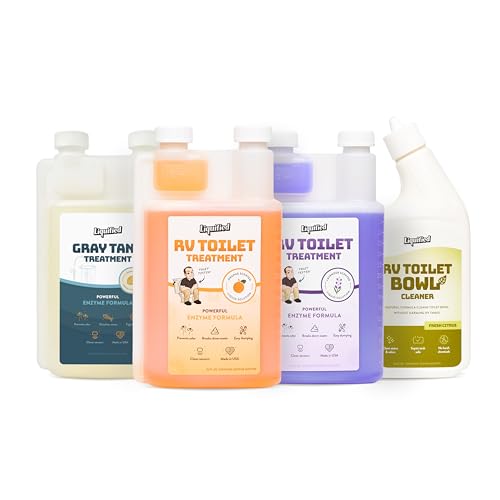 Liquified Ultimate RV Tank Kit – Black Tank Treatments (Orange & Lavender 32oz), Gray Tank Cleaner & RV Toilet Bowl Cleaner – Complete Enzyme-Based Septic Safe System