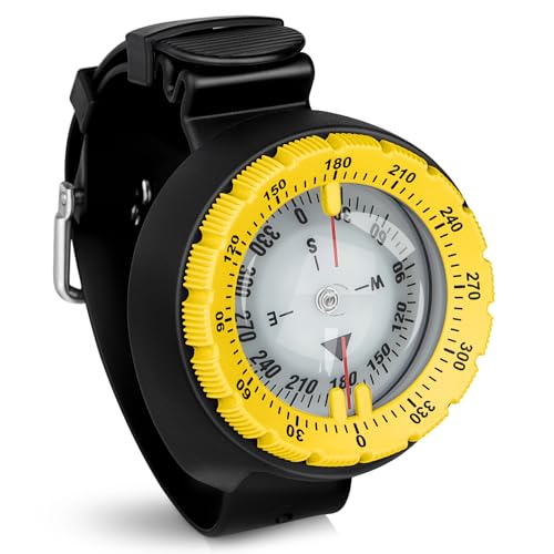 Boussole de plongée Professionnelle étanche 5 ATM avec Bande en TPU pour Sports de Plein air, plongée, Voile, randonnée, Survie d'urgence (Jaune)