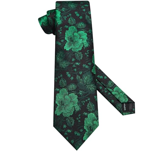 Image of Hi-Tie 70 inches Ties for Men Silk Extra Long Necktie and Pocket Square Cufflinks Set Men Big and Tall Tie Business