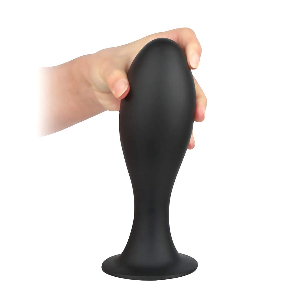 SXOVO Plug Anale Ovale con Ventosa Analesex Toy in Silicone Liquido Butt Plug Anale per Stimolazione Prostata Toys Sessuali per Donna Uomini Coppie (L,Nero)