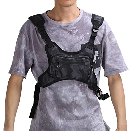 MOUMOUTEN Sac De Jardinage En Plein Air Sac à Dos De Course Sac De Gilet Avec Prise Magnétique Conception De Trou Pour Casque Sac De Poitrine Portable Sac à Dos De Course(black camouflage)