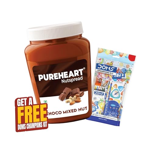 Image of PUREHEART Choco Mixed Nut Spread 350g with Free Stationery Kit | Creamy Chocolate Nut Spread | Healthy Breakfast Spread for Kids | Protein Rich Energy Spread for Bread Sandwich & Tiffin