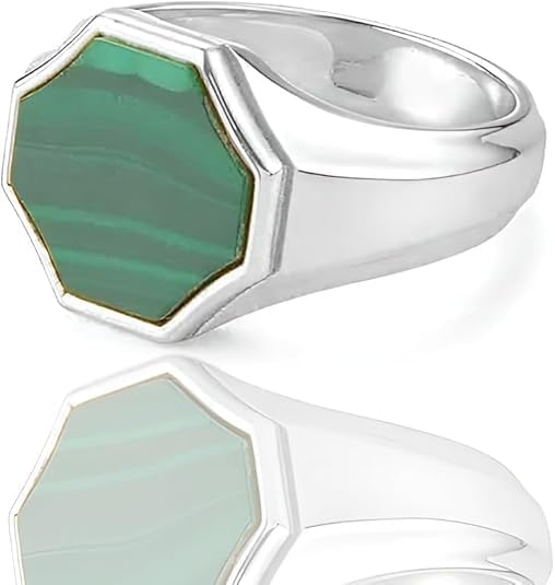 Genuine Malachite Ring 14k Gold Vermeil Gemstone Handmade Jewelry Signet Ring for Men Gift for Him Statement Jewelry Men's Malachite Ring