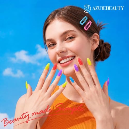 Image of AZUREBEAUTY Neon Nail Polish Set, 4 Bright Summer Shades Jelly Pink Purple Blue Yellow Nail Color Kit for Natural Nails, DIY Manicure Gift for Women