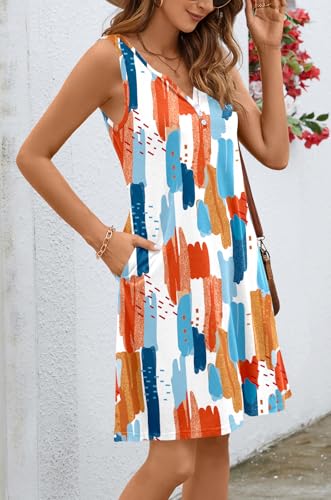 Image of Ladlop Summer Dresses for Women 2026 Beach Loose Casual A Line Dress Sleeveless V-Neck Sundress with Pockets