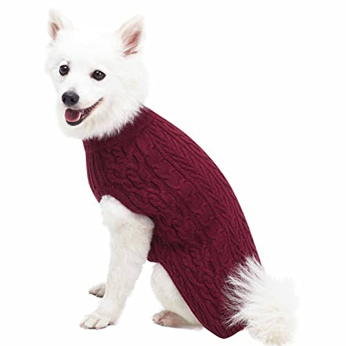 Blueberry Pet Classic Dog Sweater Wool Blend Cable Knit Pullover Crewneck Winter Clothes In Burgundy, Back Length 12", Small Warm Coat For Pet #TOP3